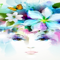 art_devushka_vzglyad_tsvety_lepestki_babochka_listya_bryzgi_95636_720x1280
